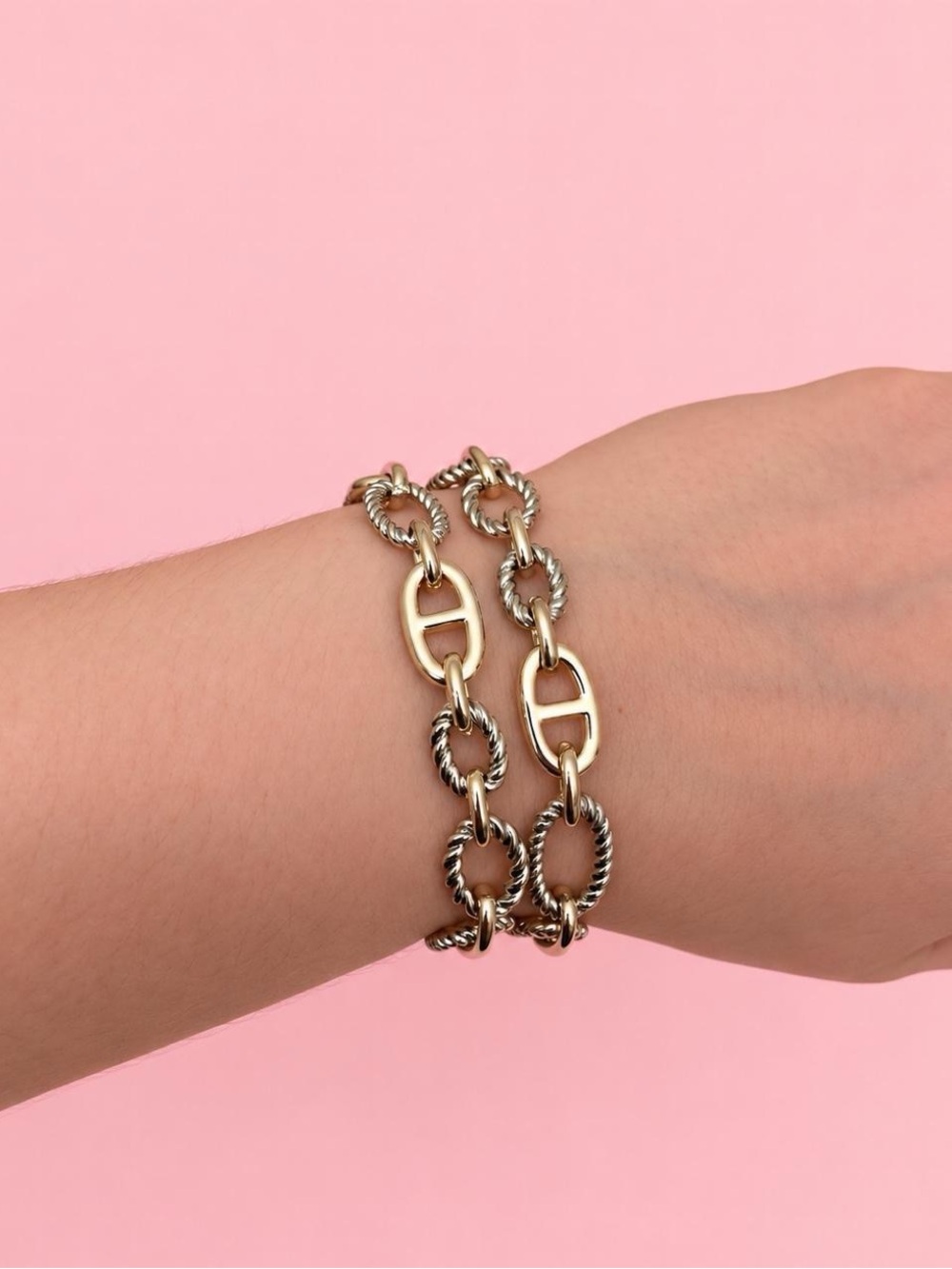 18k Gold-Filled Two-Tone Link Bracelet Magnetic Open/Close
